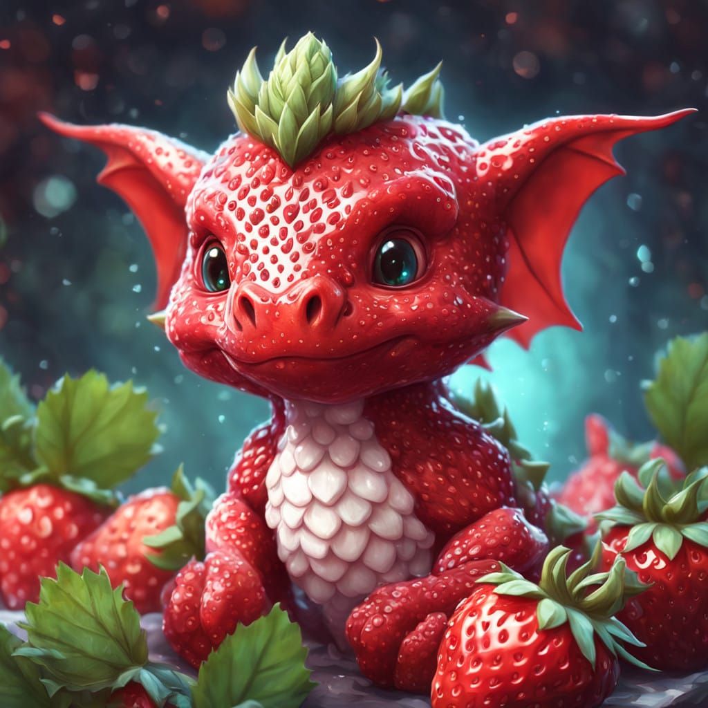 Cute Strawberry Dragon Concept Art in Triadic Colors