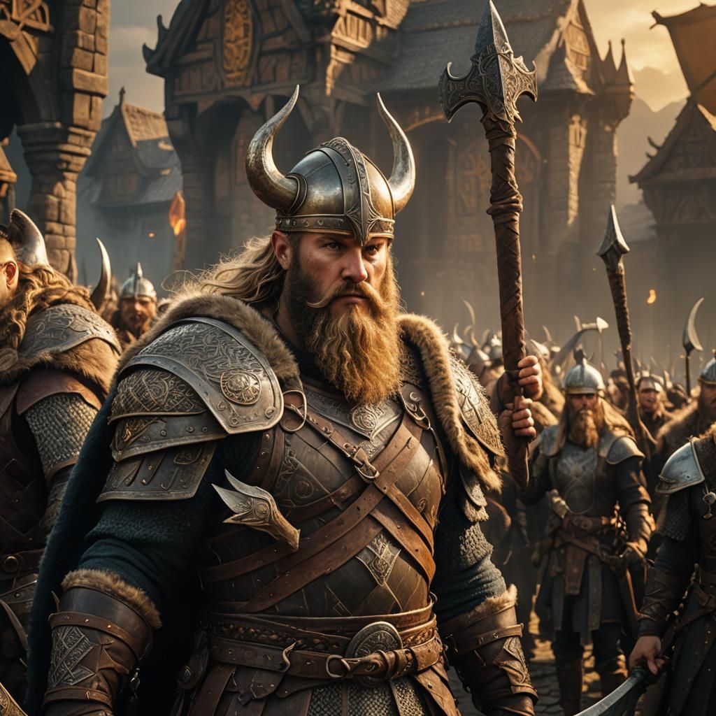 Viking Warrior with Battleaxes in Fantasy Art Style