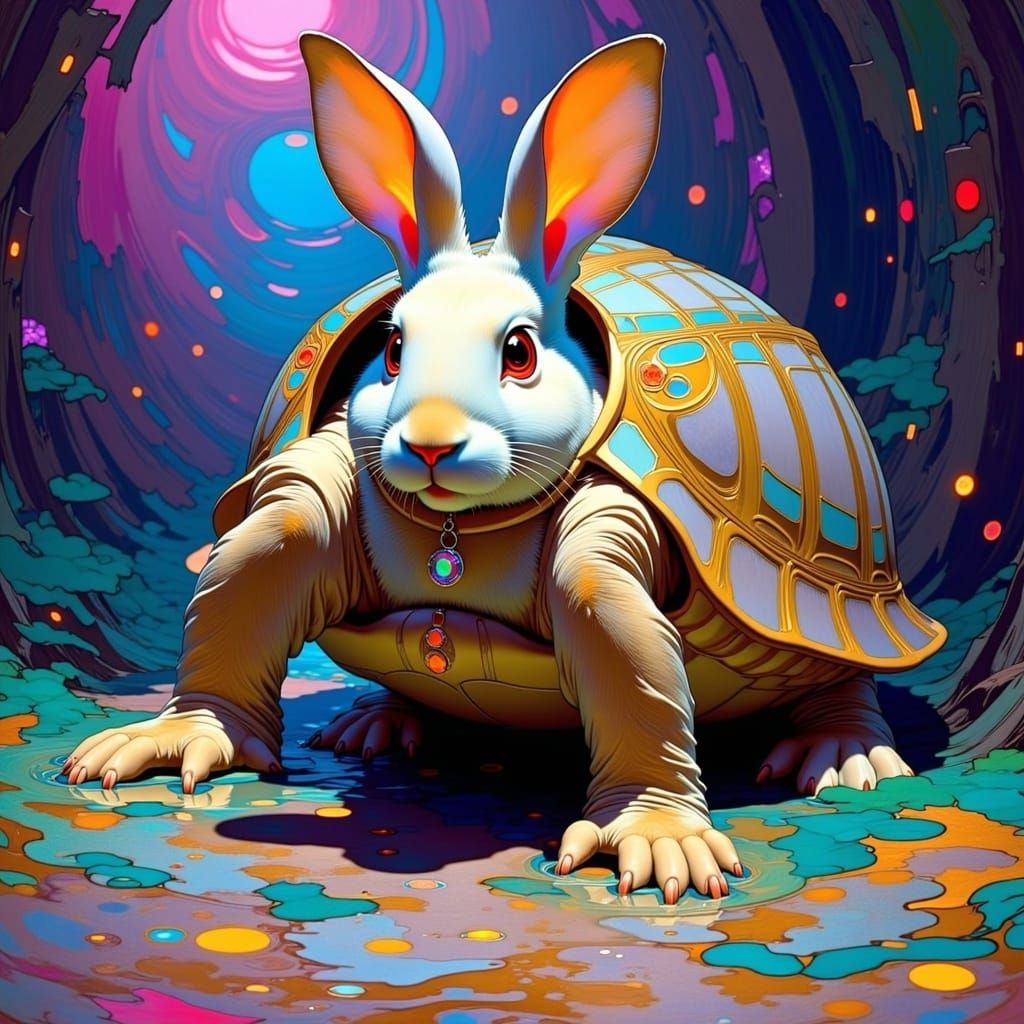 Electric Blue Turtle Shell in Vibrant Art Nouveau Style