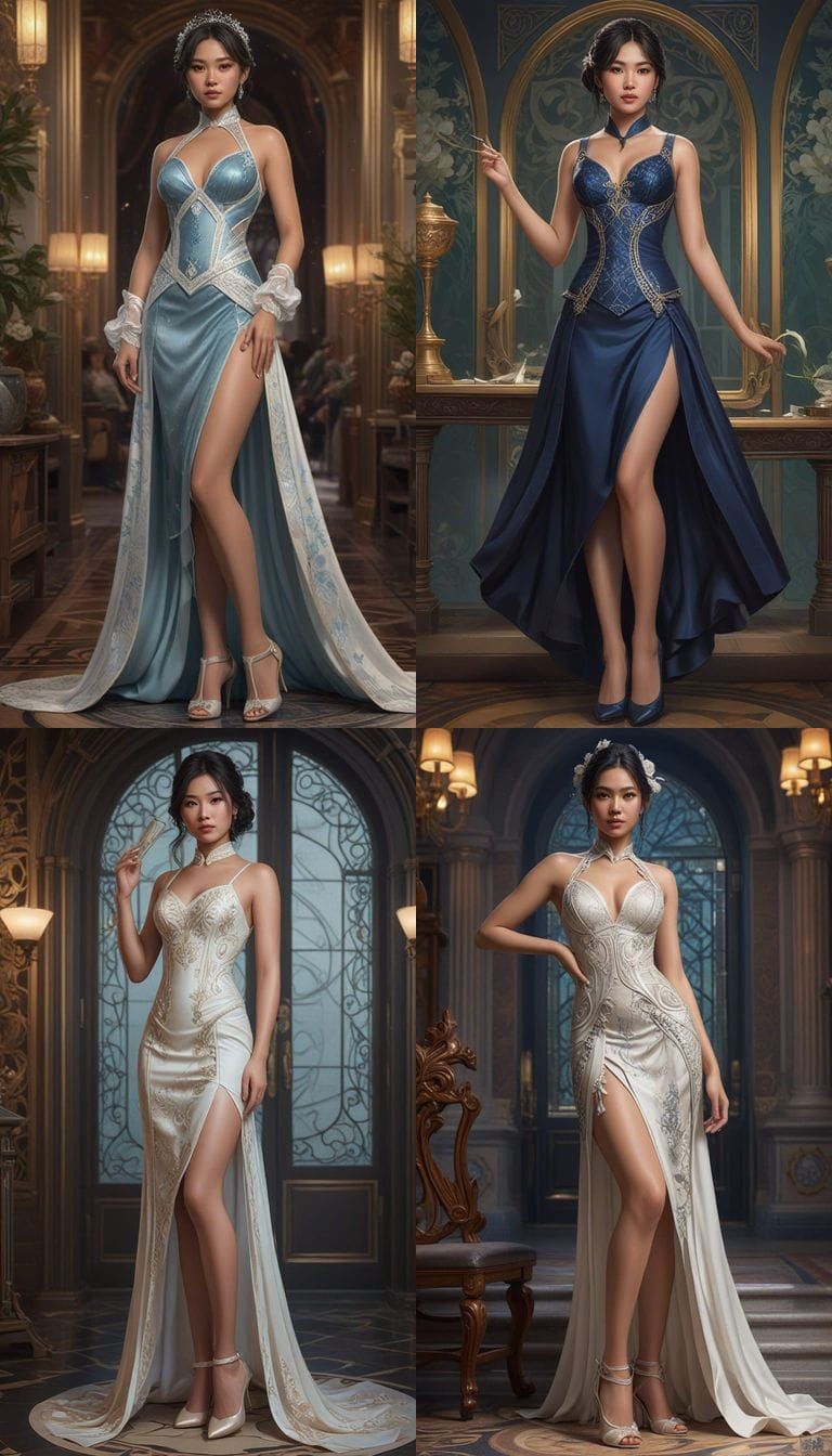 Elegant Portrait in Gala Dress, Hyperdetailed Lighting