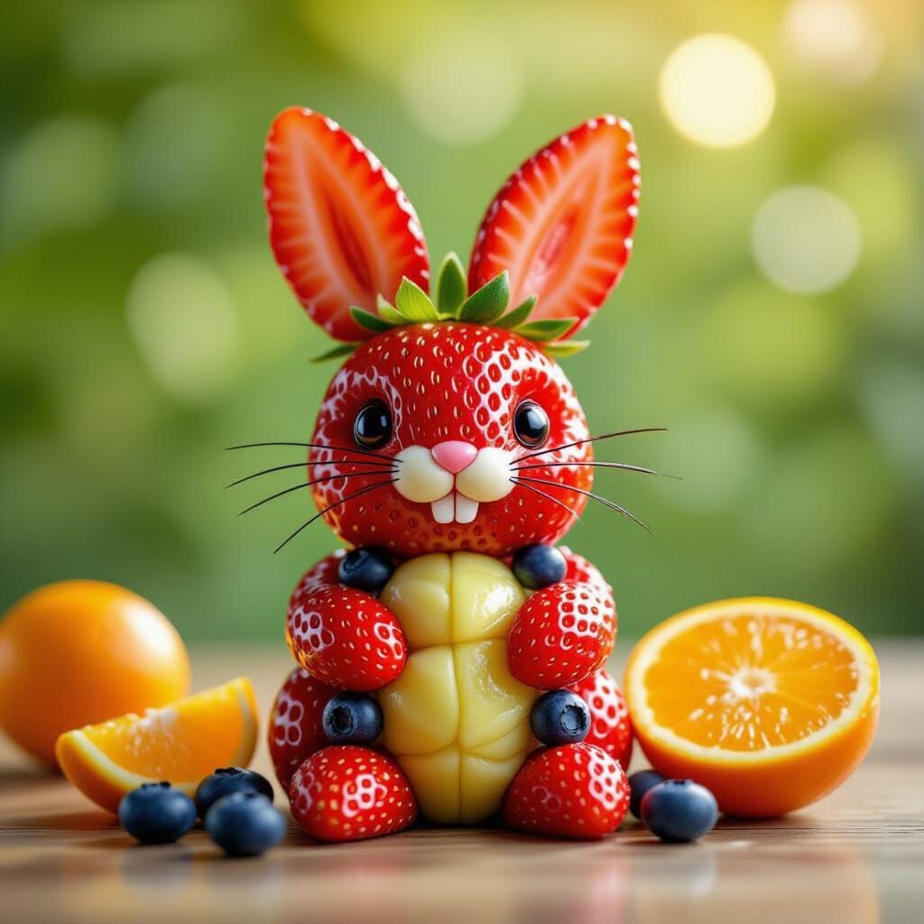 Whimsical Strawberry Bunny Studio Shot