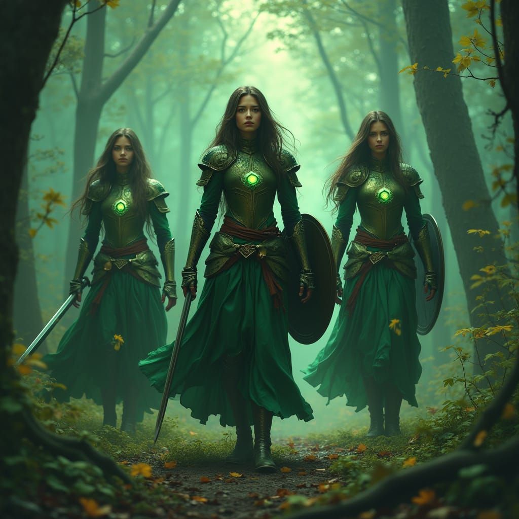 Girls in Futuristic Forest Armor