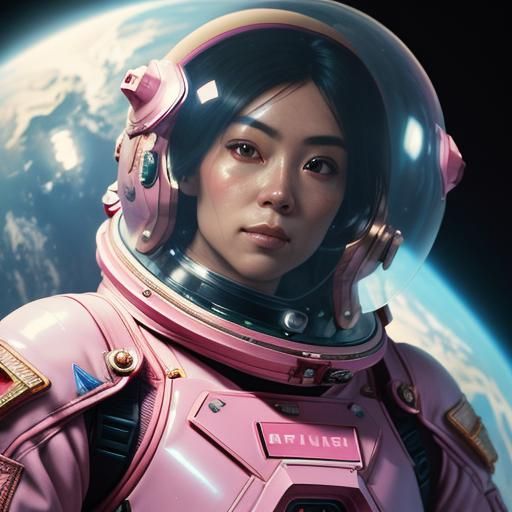 Astronaut in Pink Spacesuit in Outer Space