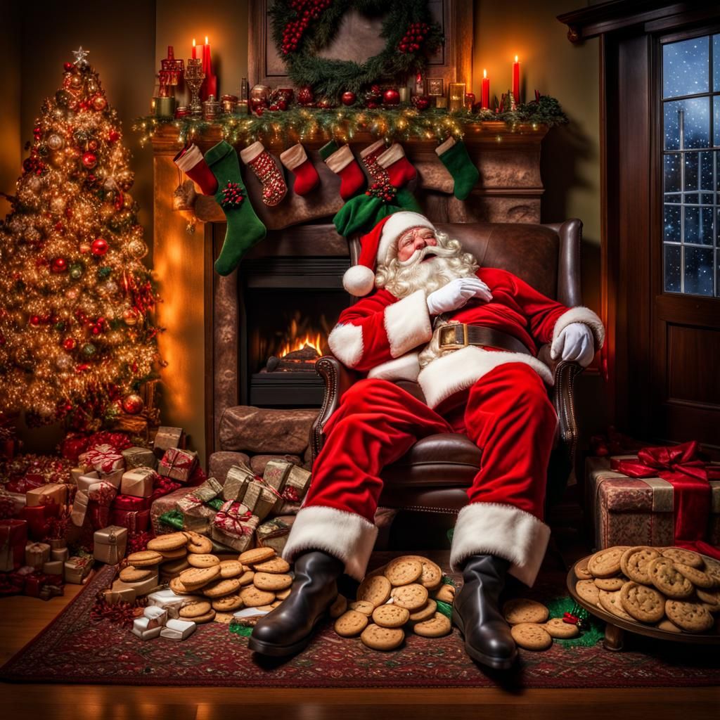 Santa Claus Passed Out Under Christmas Tree