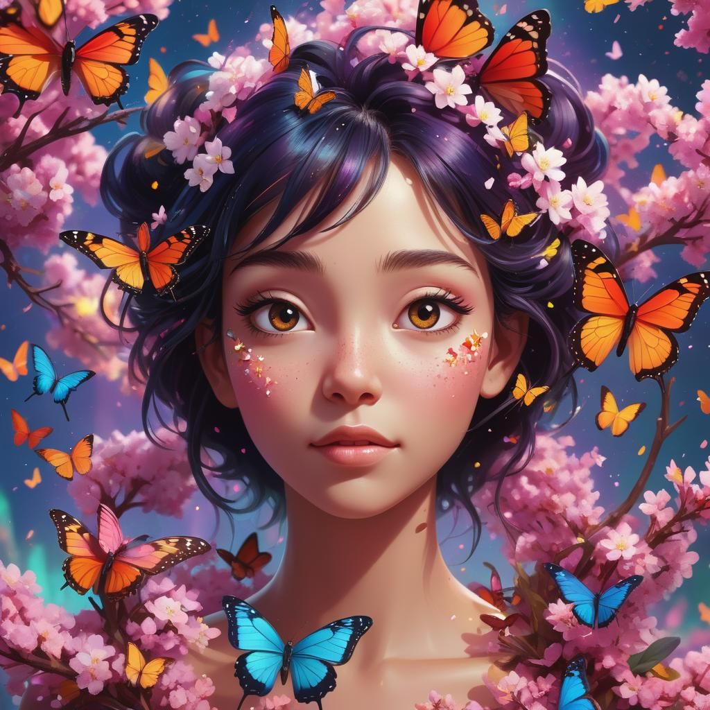 Vibrant Butterfly Portrait in 3D Digital Art