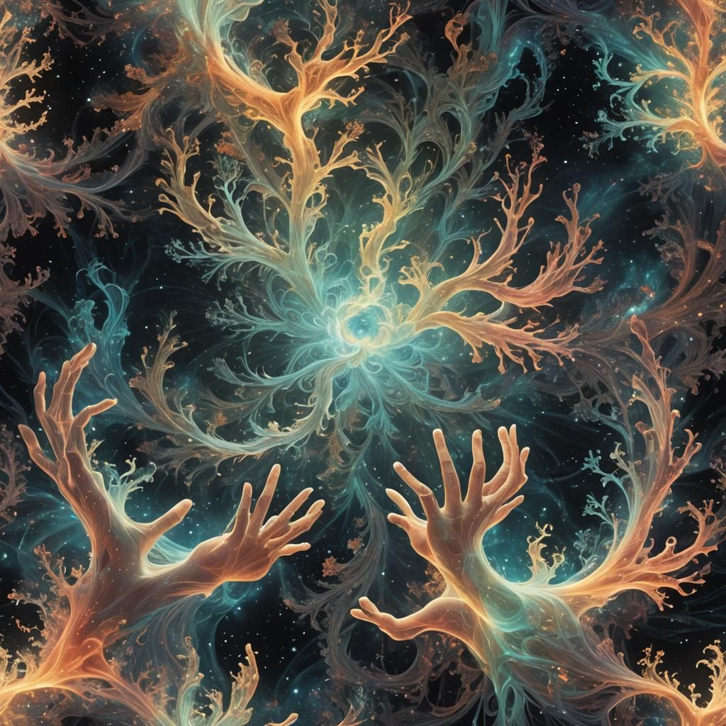 Ethereal Beings in Prayer: A Neon Mystical Gathering