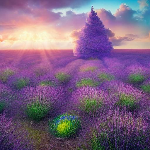 Lavender Field in Astral Cosmic Illustration Style