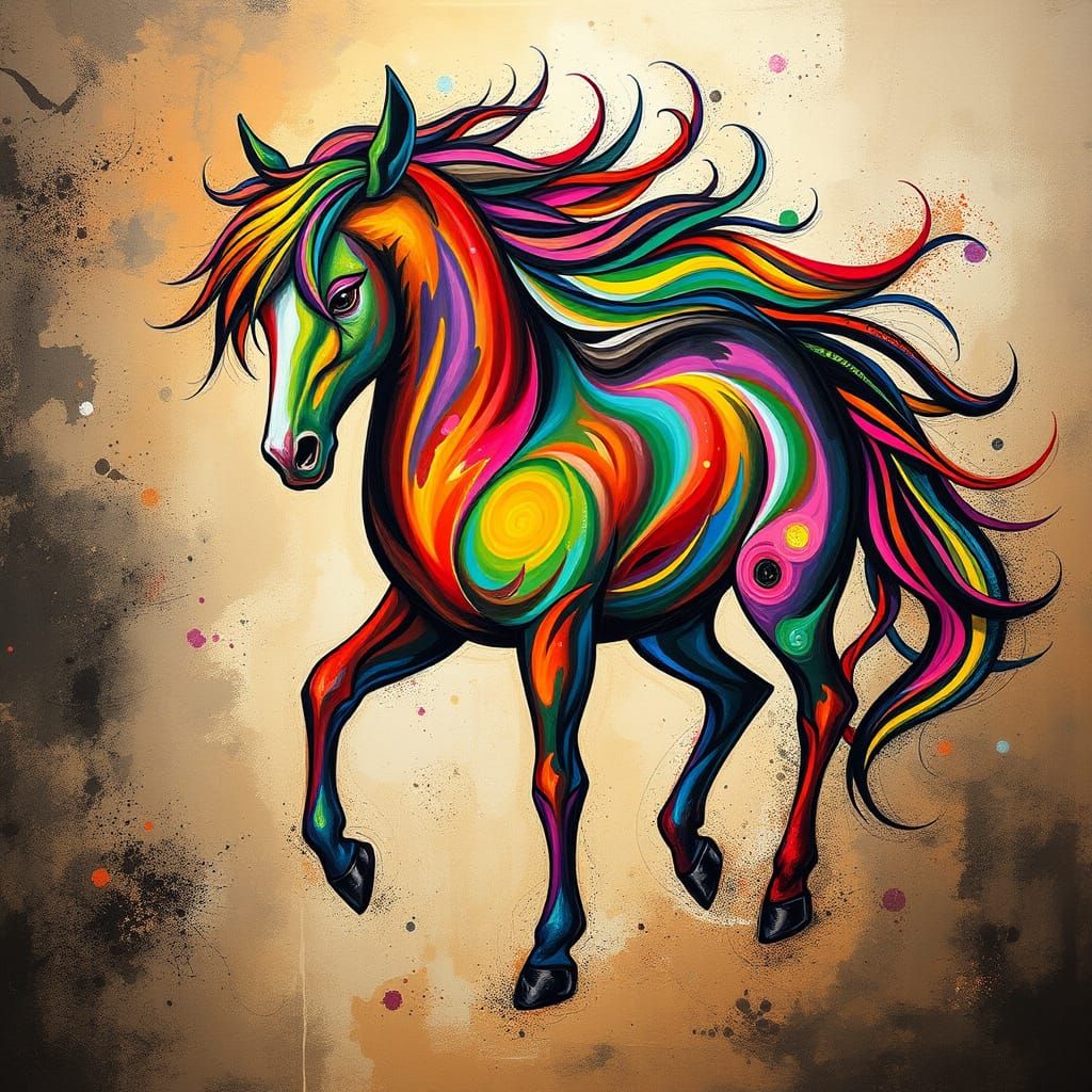 Expressive Equine Abstraction in Earthy, Vibrant Hues