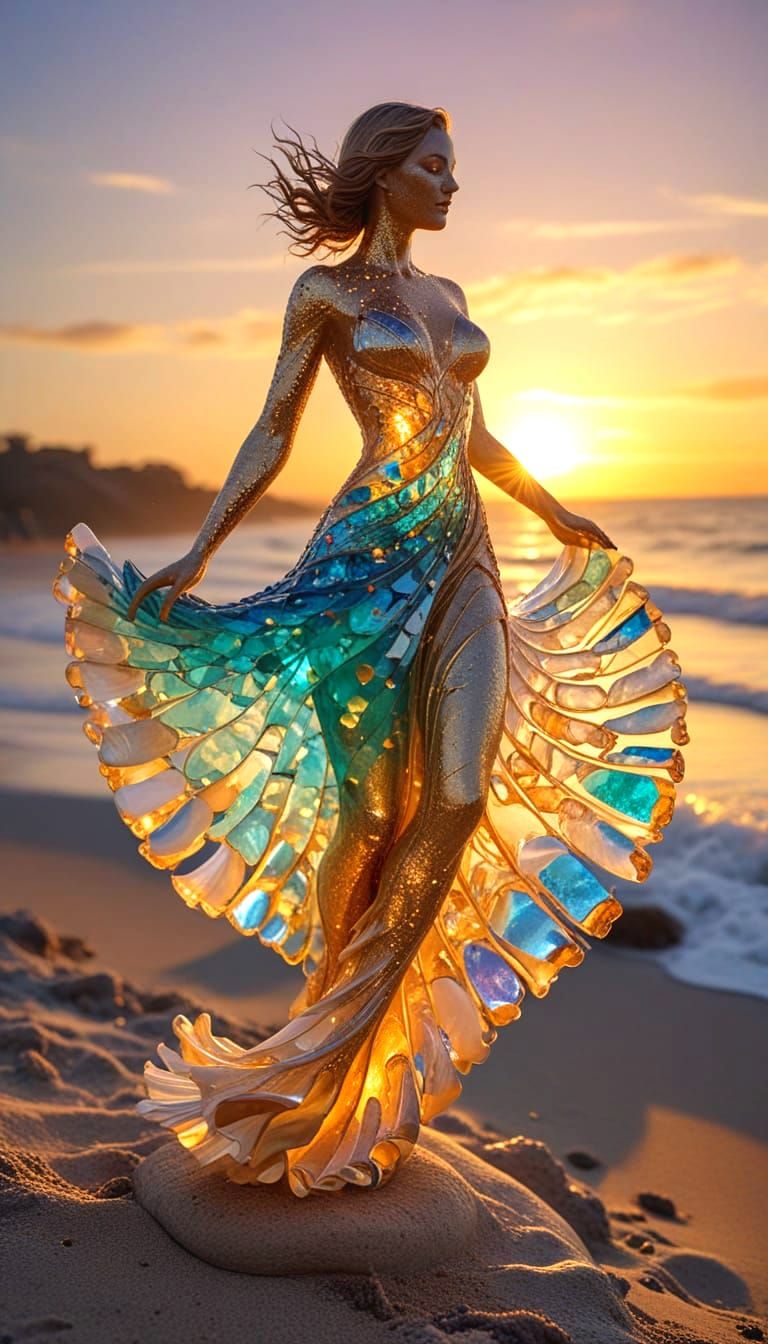 Sea Glass Sculpture Spiraling Skyward Like a Wave