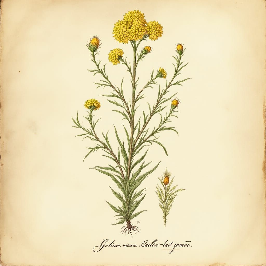 Botanical Illustration of Lady's Bedstraw as Antique Plate