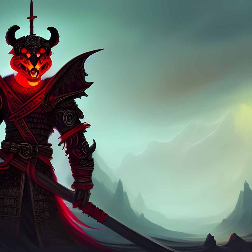 Skull Mask Explorer with Red Dragon in Fantasy Art