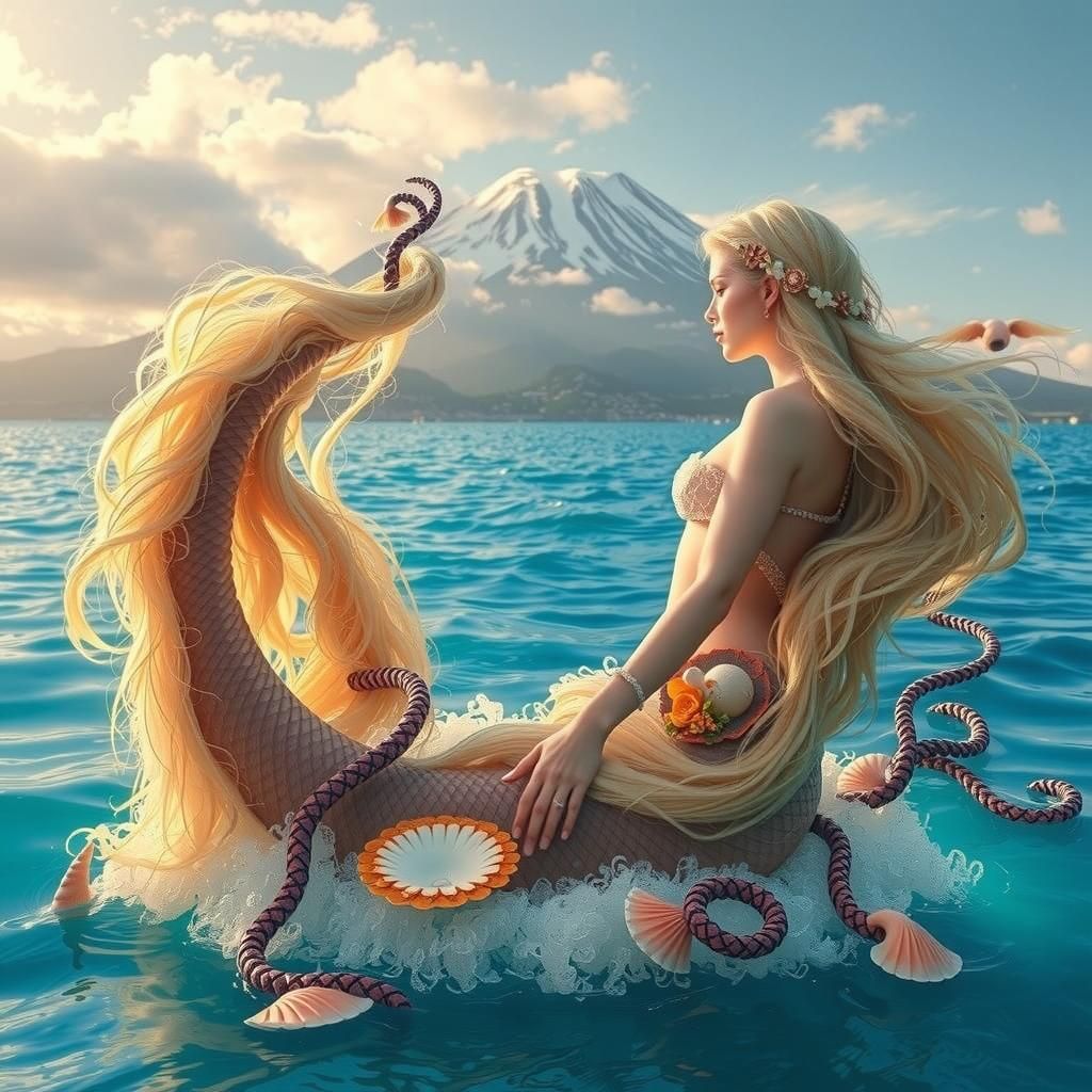 Mermaid Rises from Bay of Naples as Digital Art