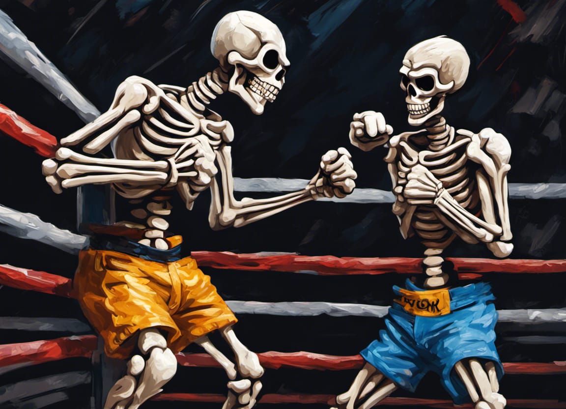 Looney Tunes Skeletons Boxing: Impasto Oil Painting