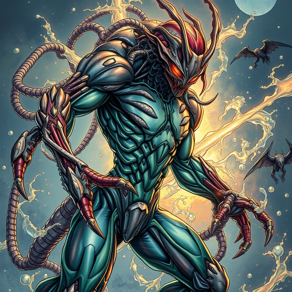 Hyperdetailed Liquid Mutant Hero in Cyberpunk Comic Book Sty...