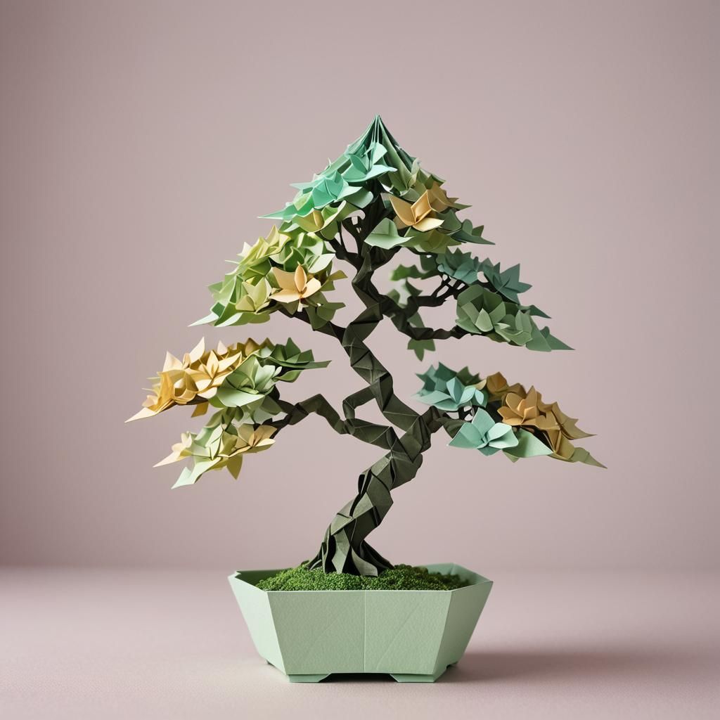 Delicate Origami Bonsai Tree in Macro Photography