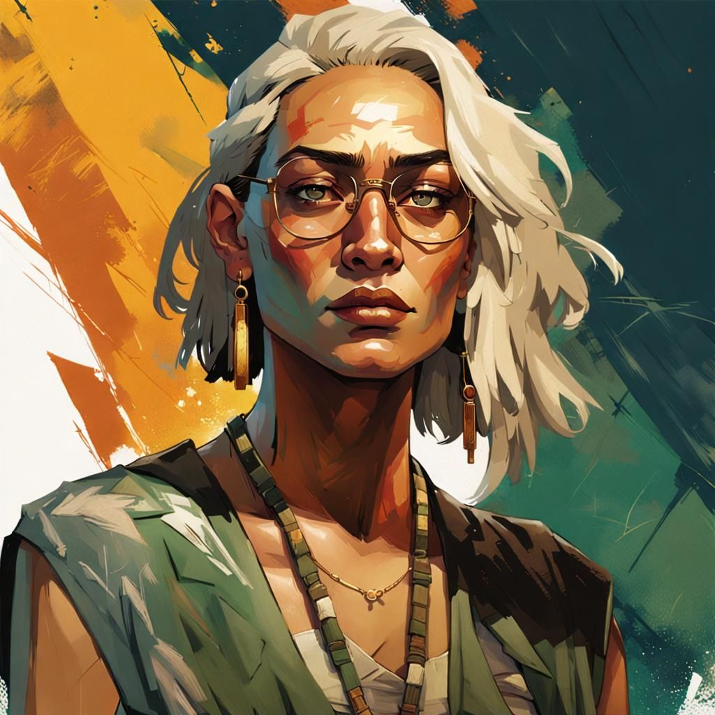Olive-Skinned Woman Portrait in Disco Elysium Style