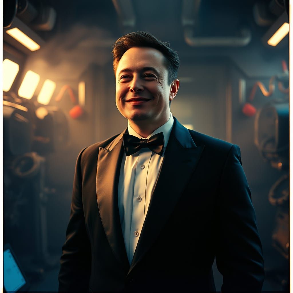 Elon Musk's Secret Smile in Futuristic Lair