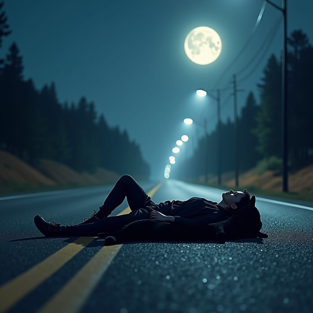 Moonlit Highway Dream with Black Panther