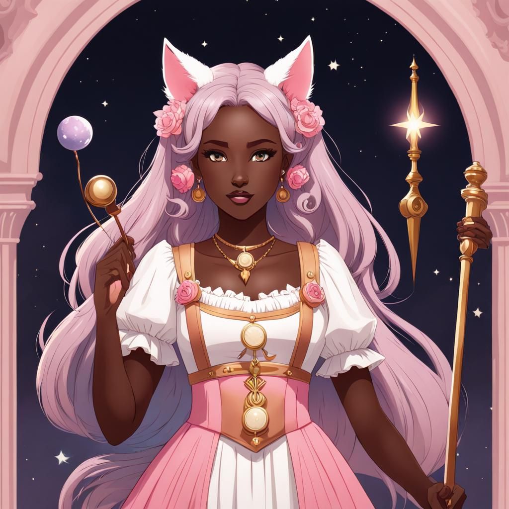 Cat-Eared Woman with Magical Staff