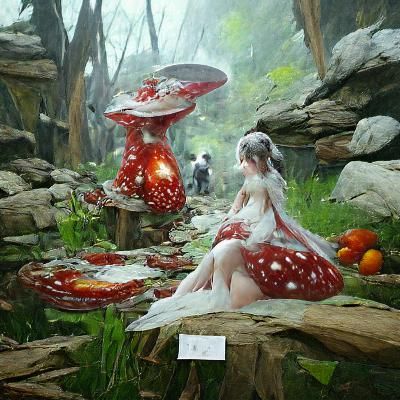 Fairies and Fly Agaric in Detailed Oil Painting