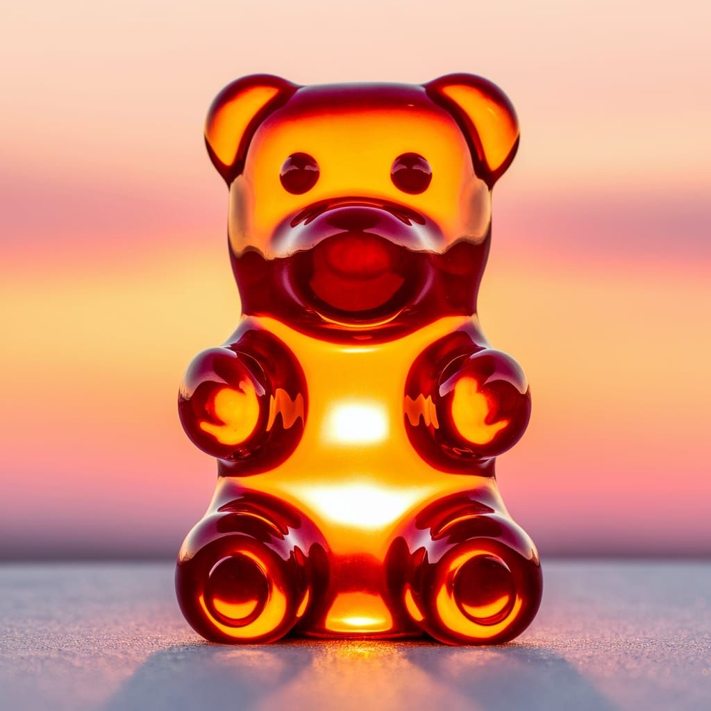 Colossal Gummy Bear Against Sunset Backdrop