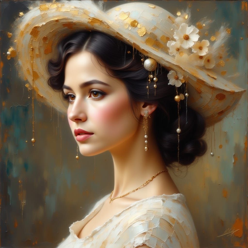 Elegant Lady in Lace Dress with Vintage Hat