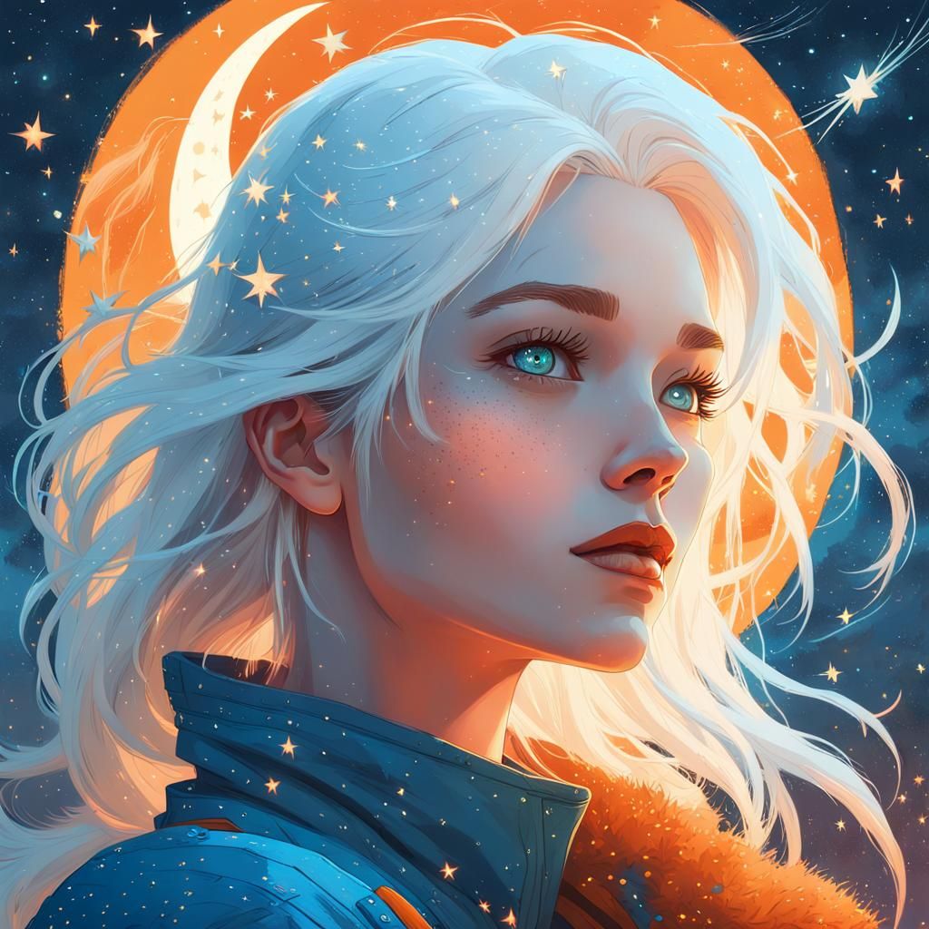 Woman Holds Moon in Cosmic Fantasy Art