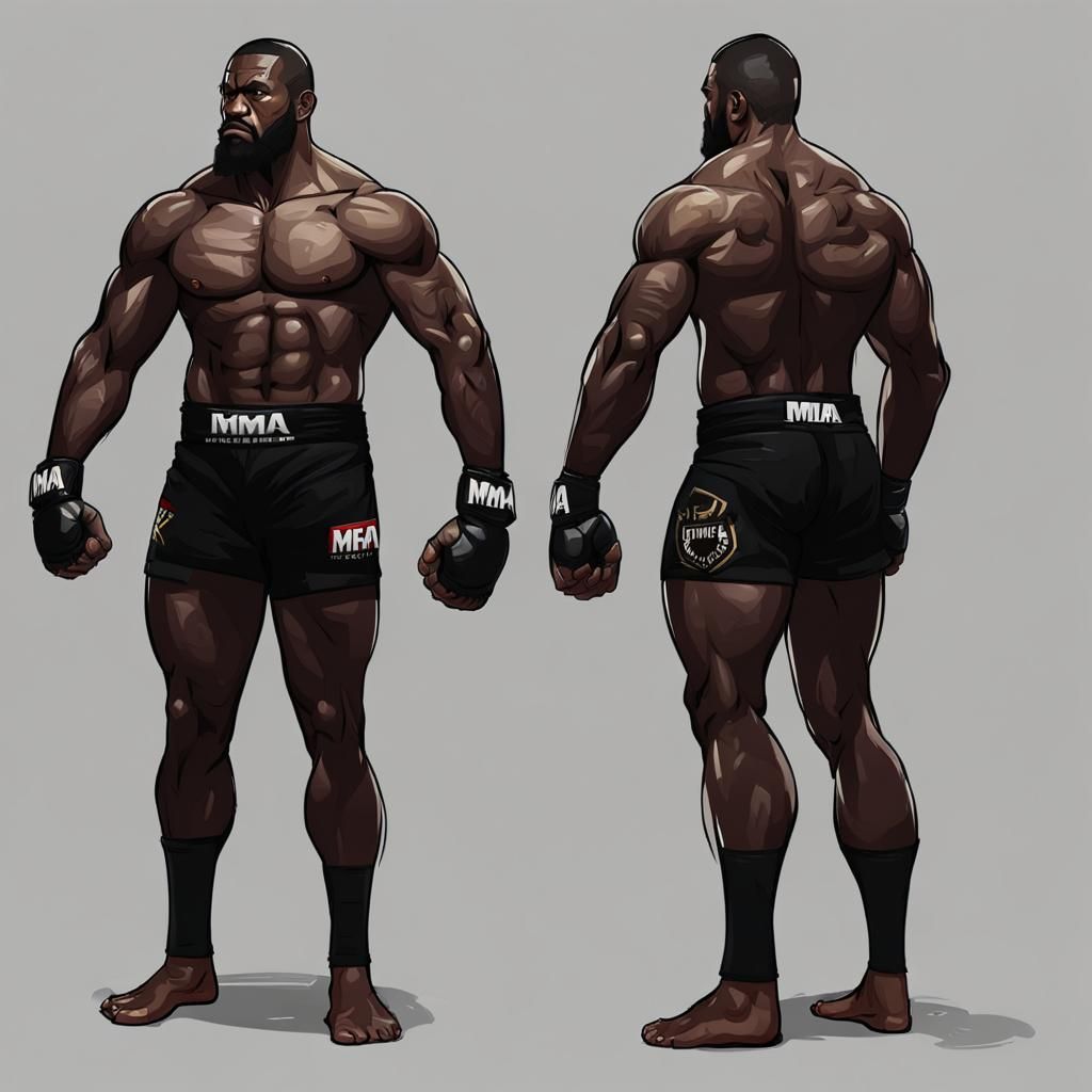 Black MMA Fighter Concept Art: Full Body Views