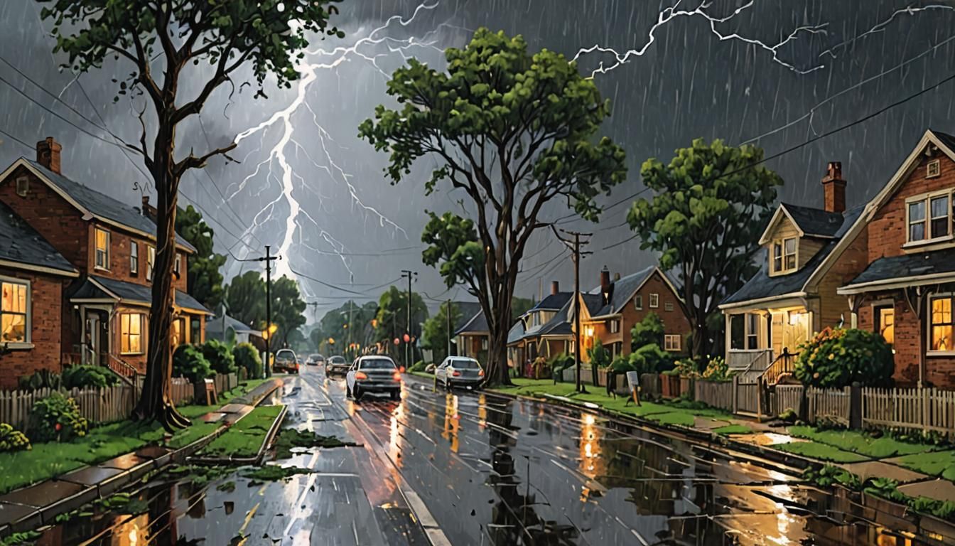 Apocalyptic Flood Sweeps Through Suburbia: Impasto Gouache