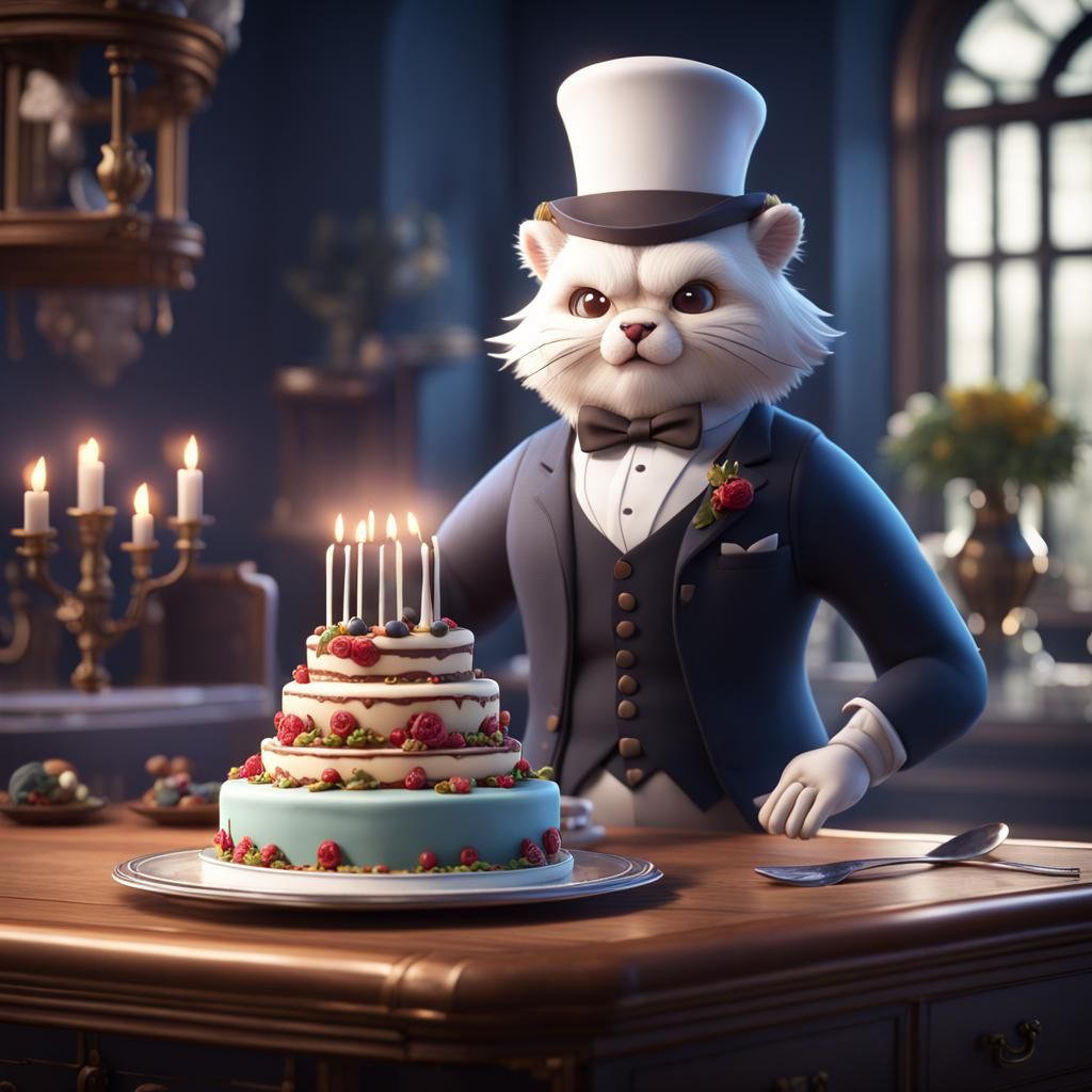 Charming Butler Baking Cake: Detailed Fantasy Art