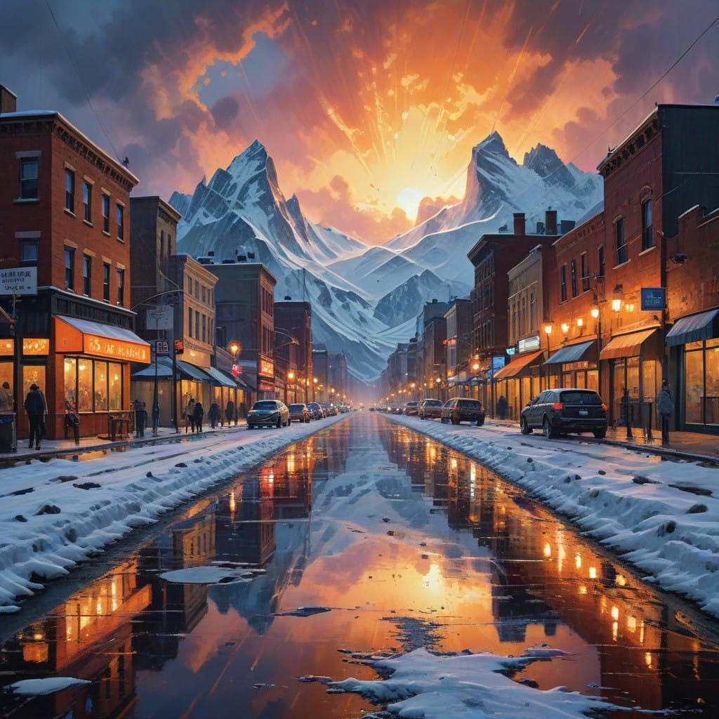 Winter Cityscape in a Kaleidoscope of Colors