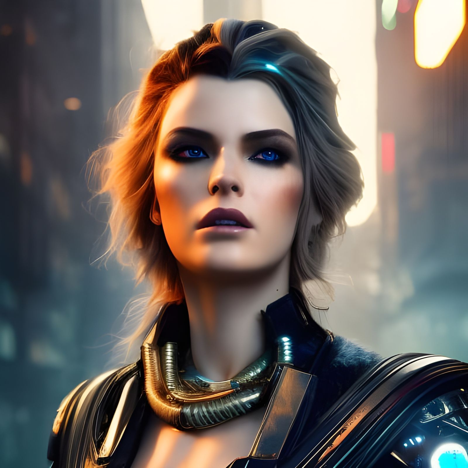 Cyberpunk Woman Portrait in Neo-Tokyo Style