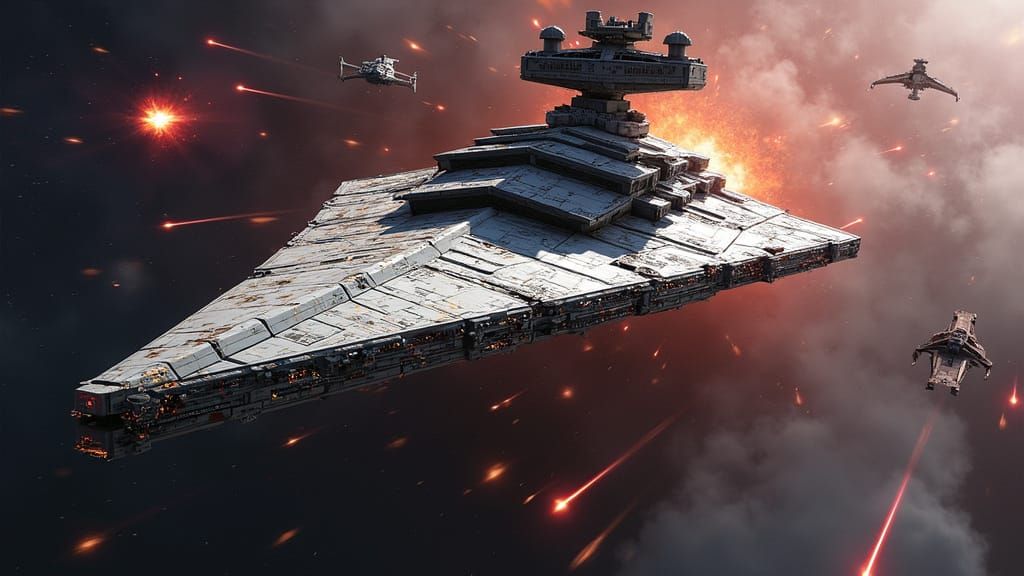 Damaged Star Destroyer Drifting in Space, Gritty Realism