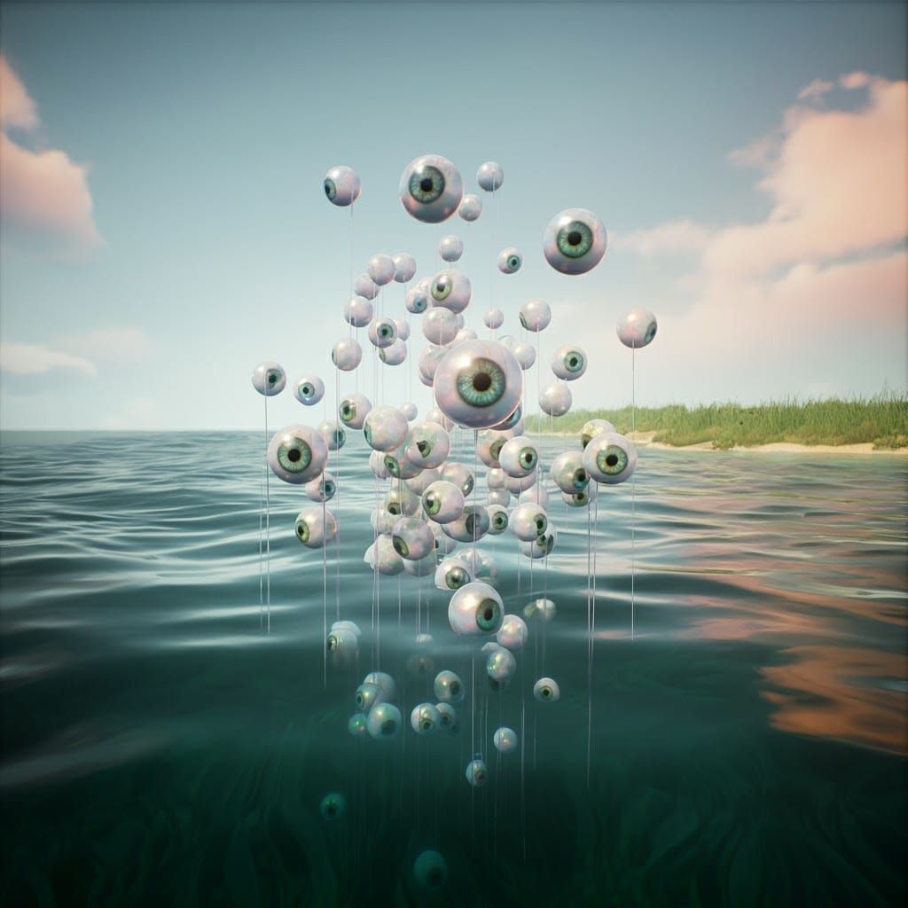 Enchanted Lagoon: Floating Iridescent Eyes