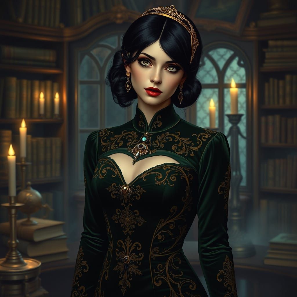 Ethereal Gothic Siren in Velvet and Gold