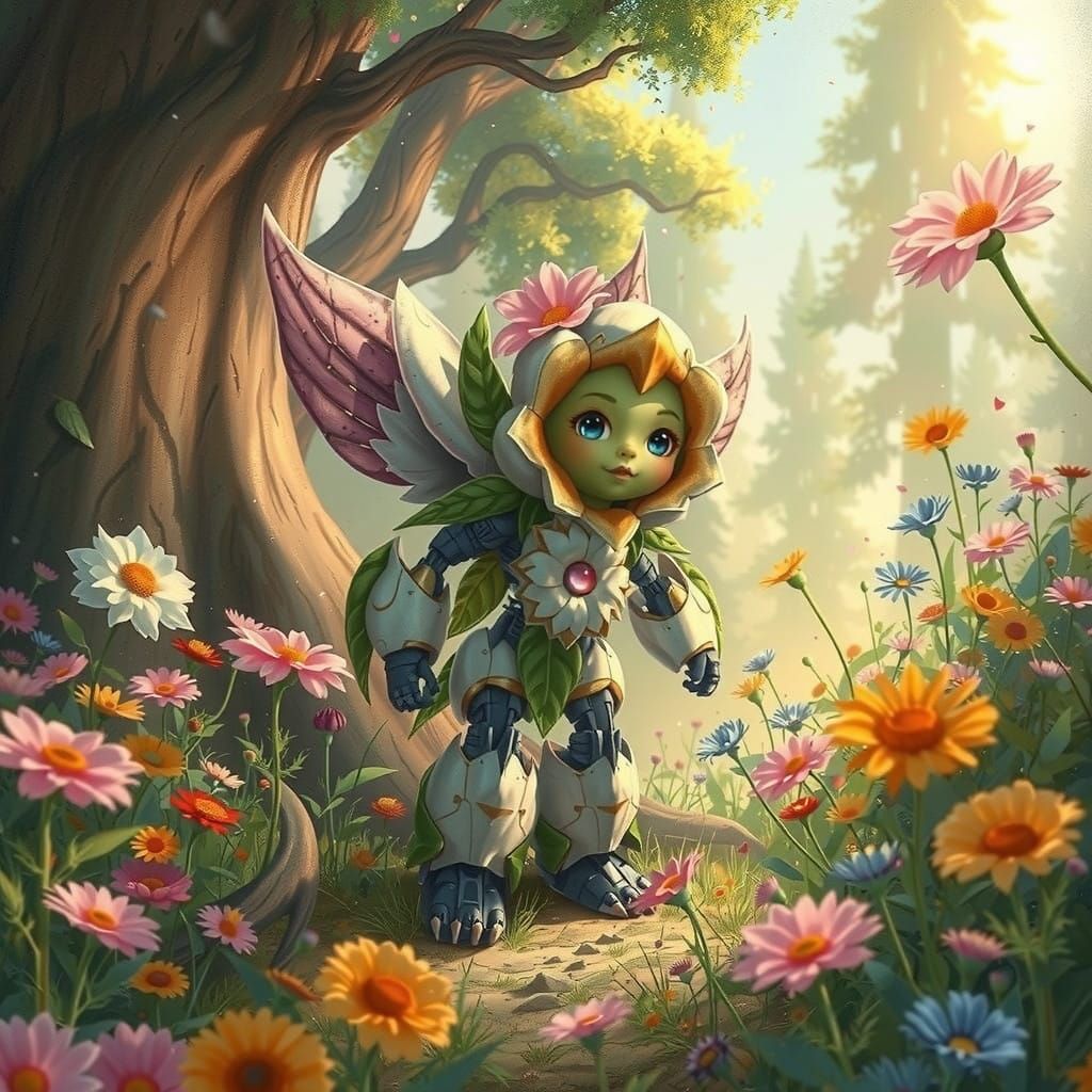 Whimsical Baby Transformer in Flower Meadow