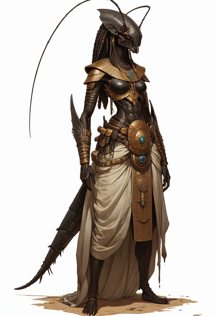 Xenomorph Egyptian Woman in Vivid Colors