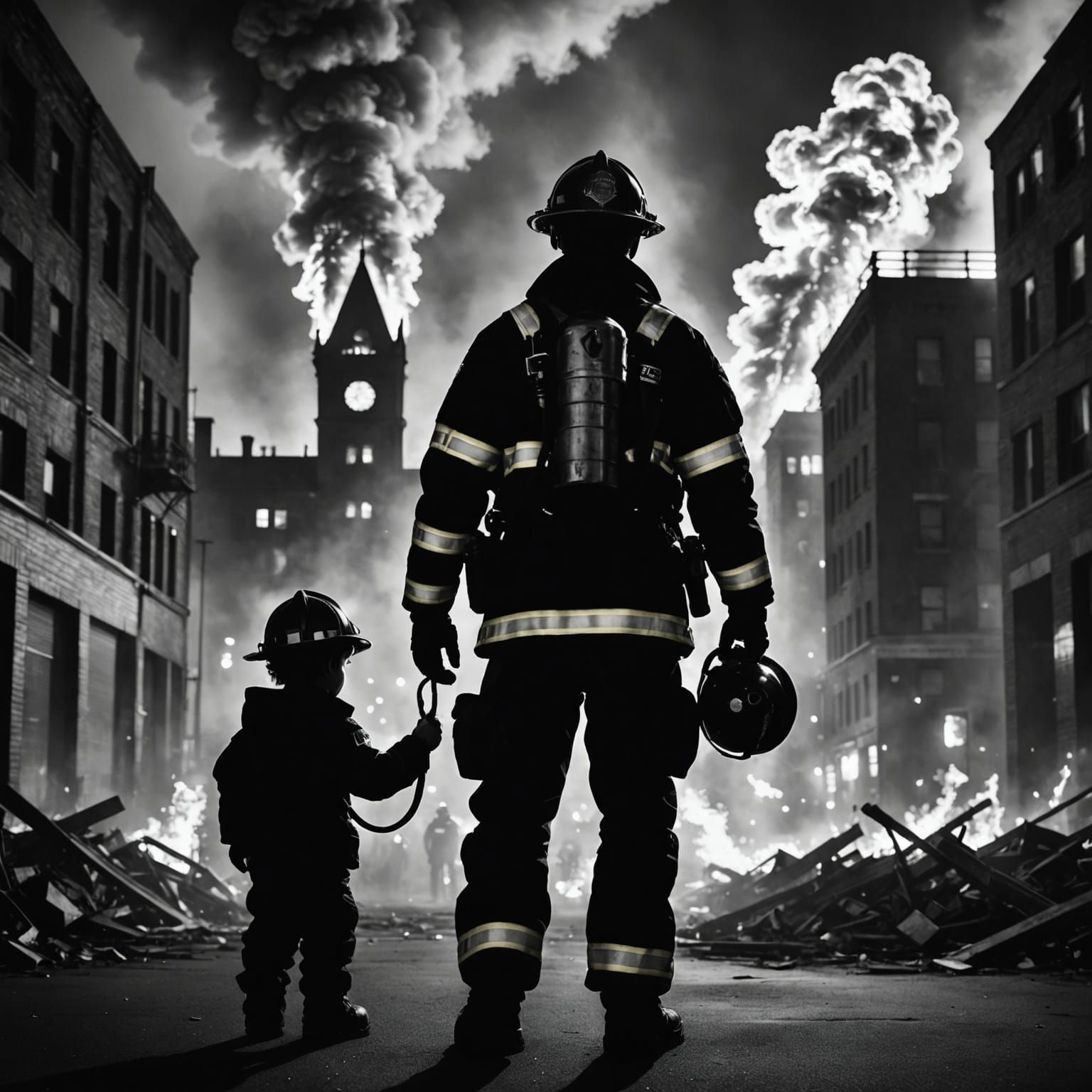 Lone Firefighter Rescues Child Angel in Apocalyptic City