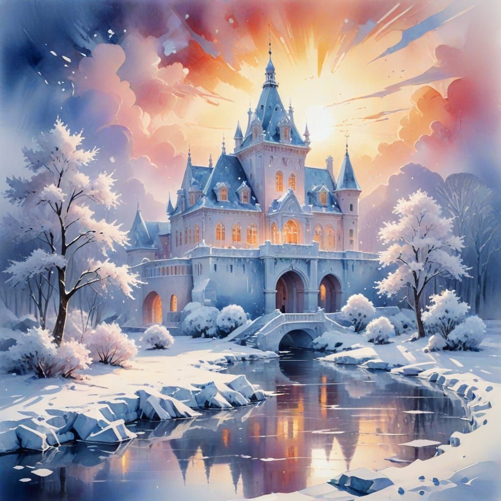 Ethereal Ice Palace in Winter Snowscape