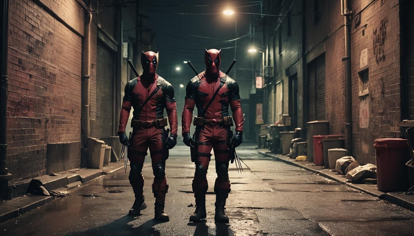 Wolverine and Deadpool in a Dark Alleyway