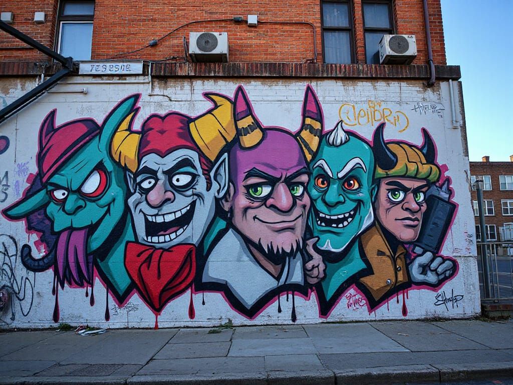 Graffiti Mural of Cartoon Goons in Illustrative Style
