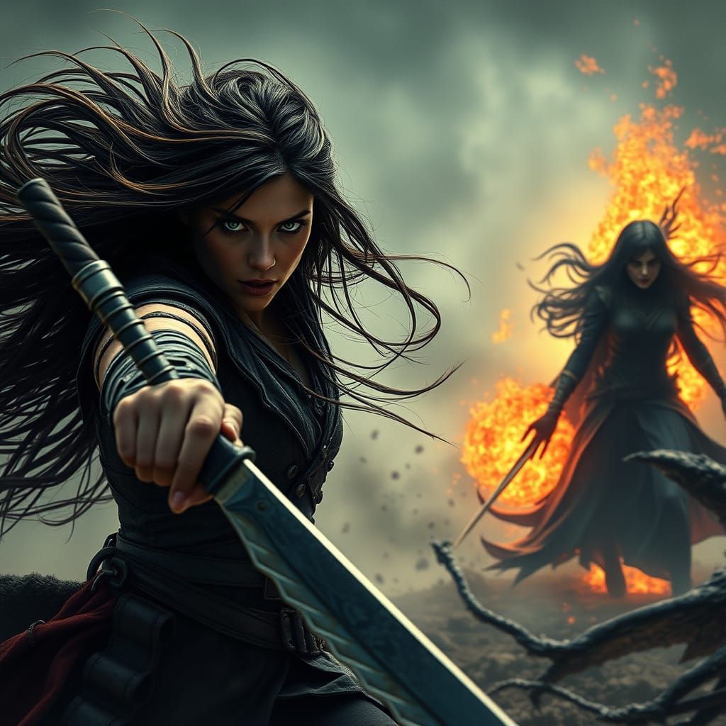 Epic Battle of Two Warrior Women in Dark Fantasy Cinematic S...