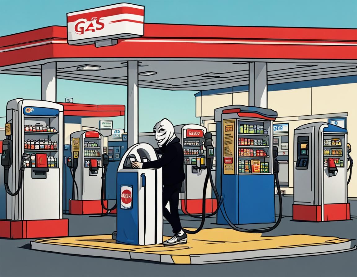 Anonymous Ray's Gas Station Antics in Cartoon Style