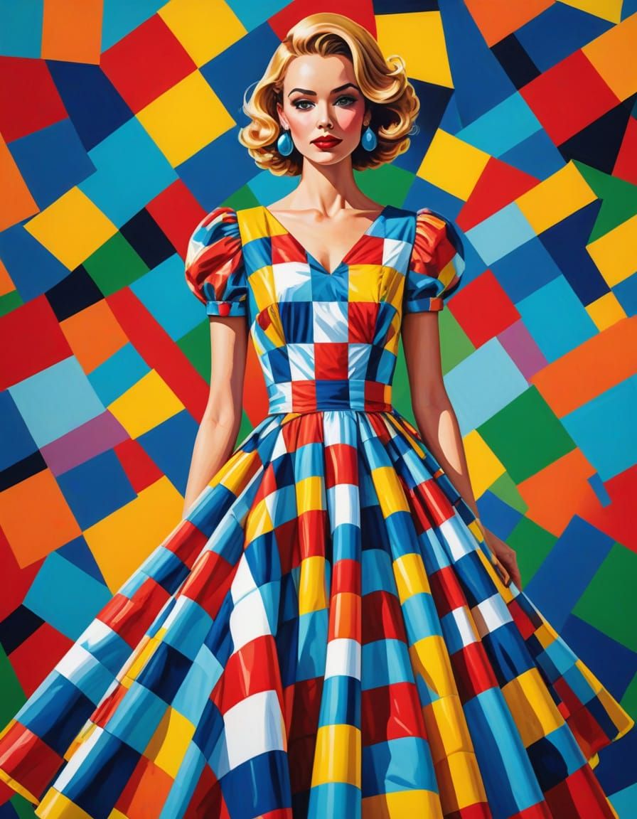 Vibrant Gingham Pop Art Portrait