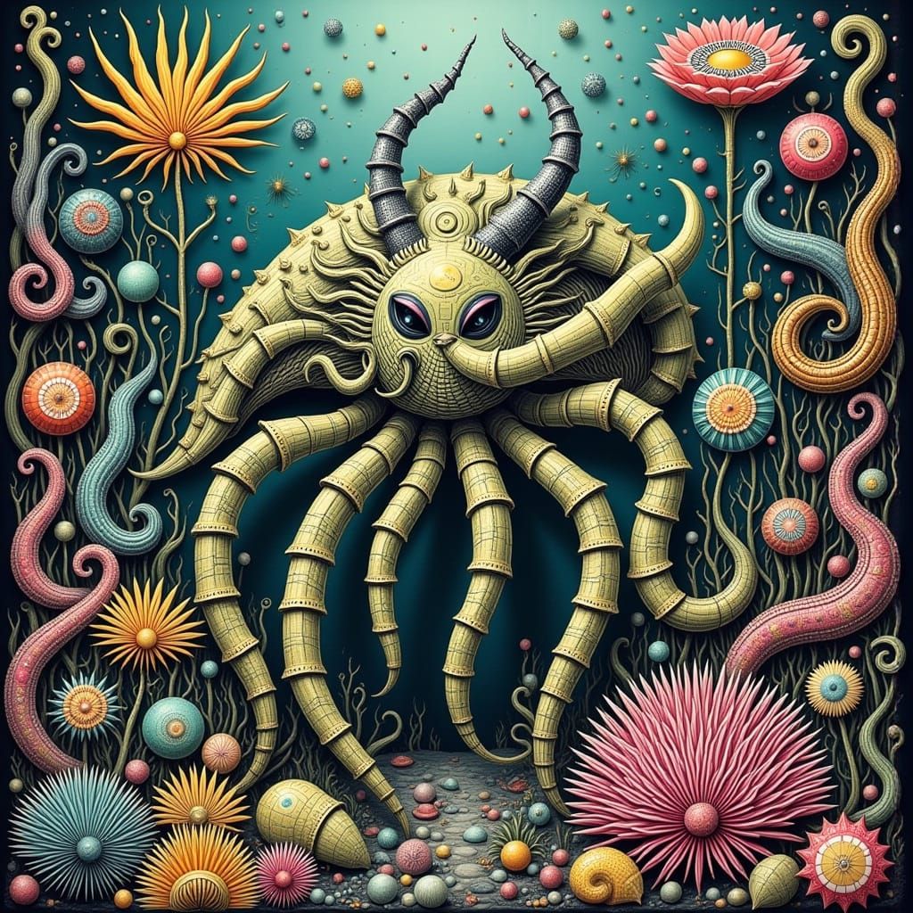 Mythical Crustacean Emerges from Whimsical Underwater Realm