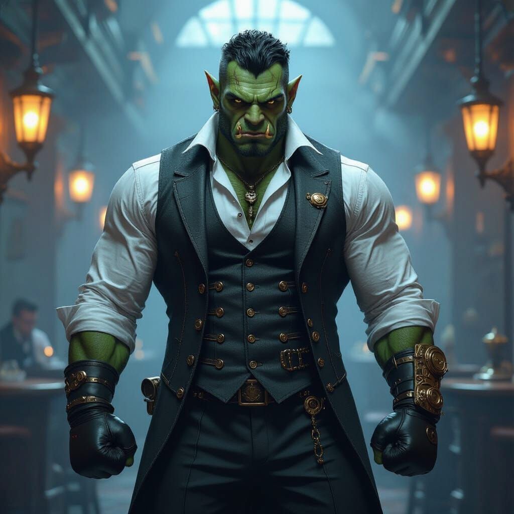 Orc Steampunk Boxer in Victorian Speakeasy