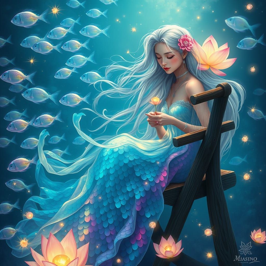 Ethereal Mermaid Weaver in Underwater Dreamscape