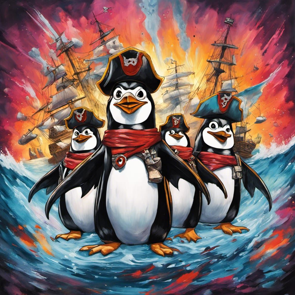 Pirate Penguins Battle: Fantasy Graffiti Art