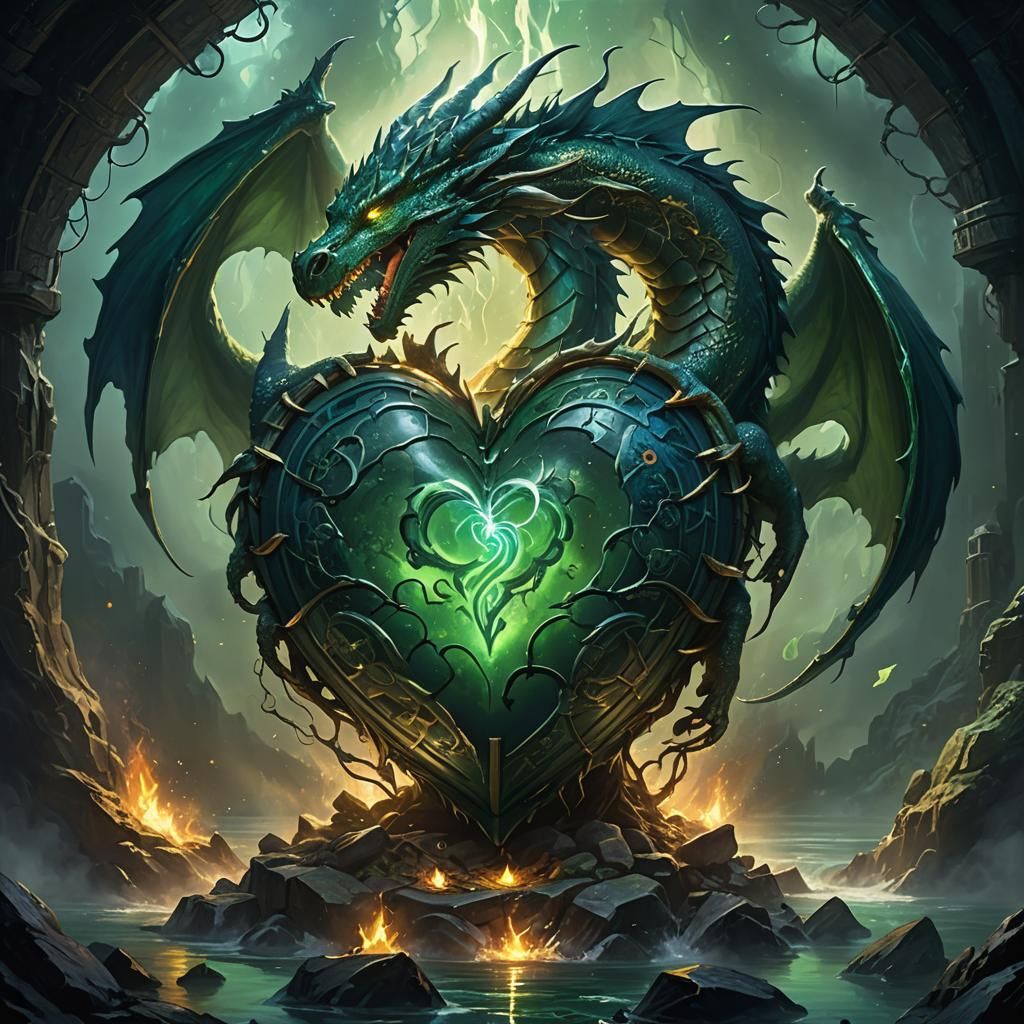 Mystical Dragon Heart in Oil Painting Style