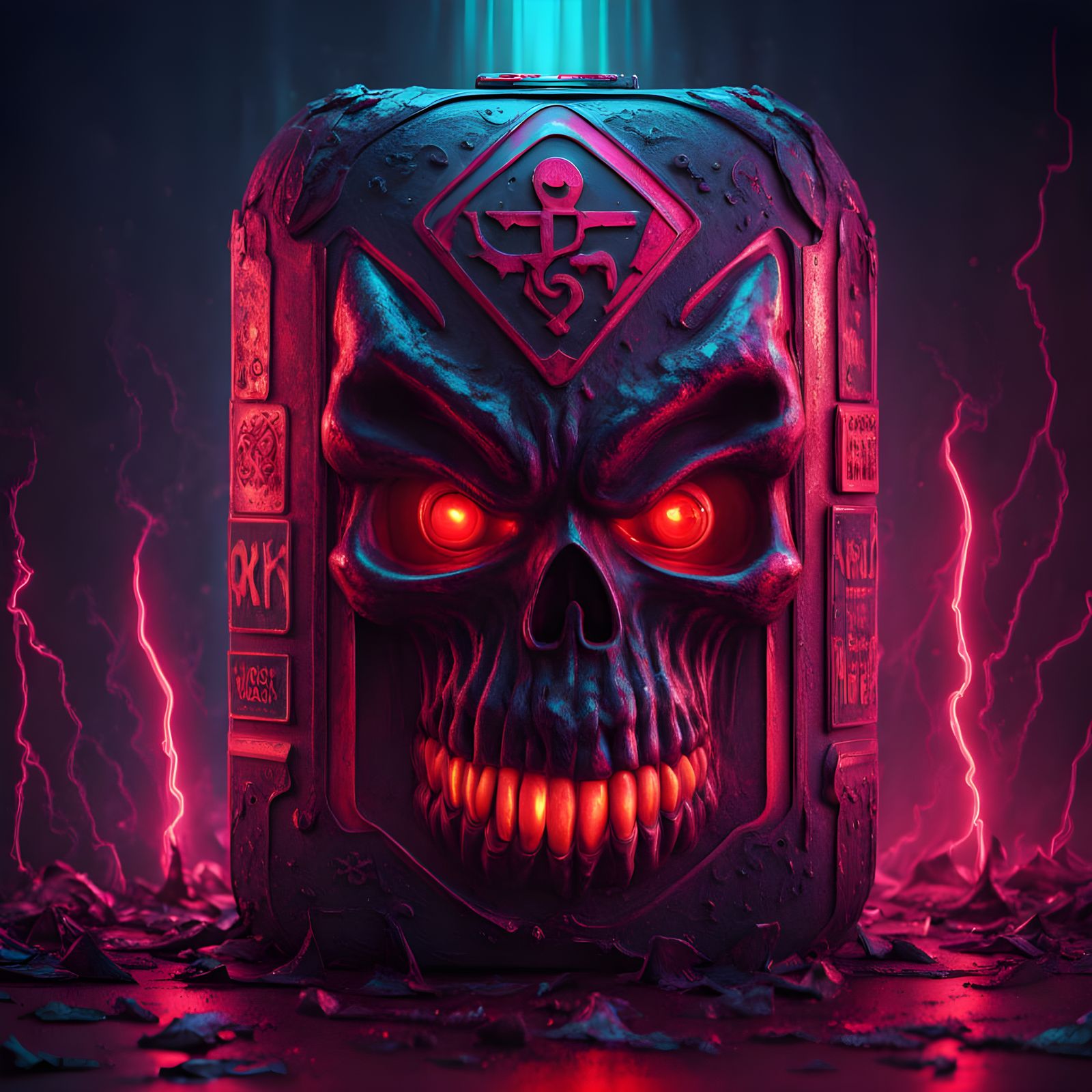 Vibrant Retro Toy Box with Creepy Horror Figure